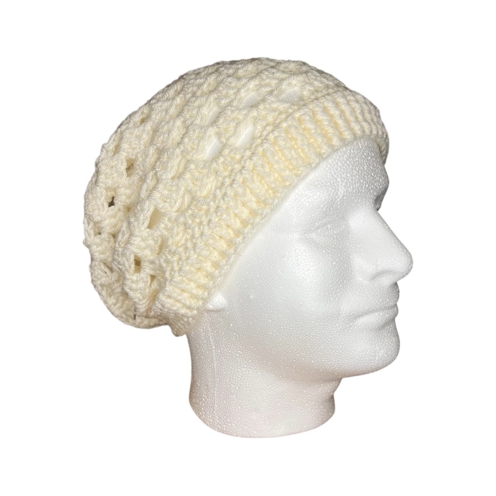HANDMADE Crocheted Ivory Slouchy Beanie Hat